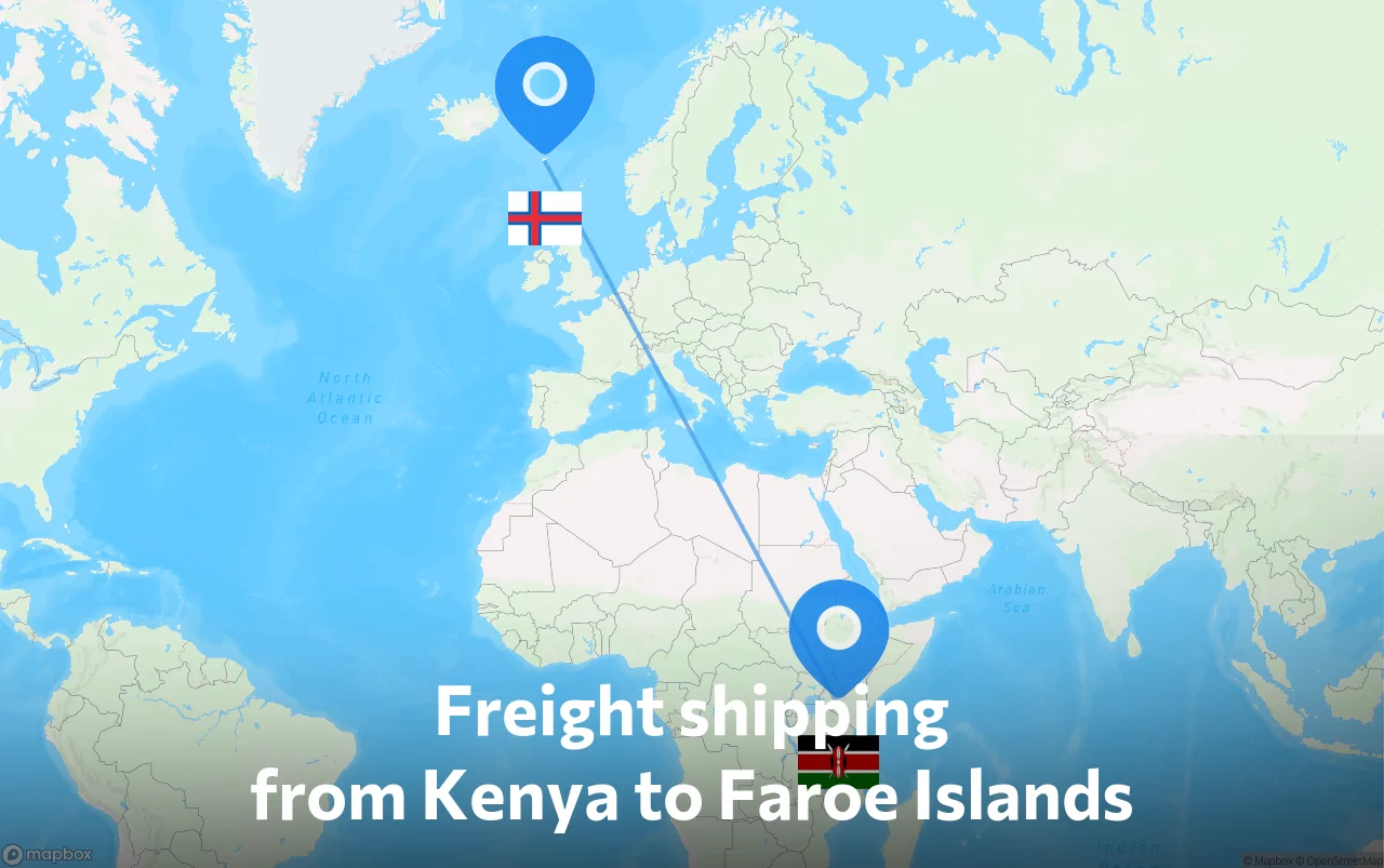 Shipping route from Kenya to Faroe Islands