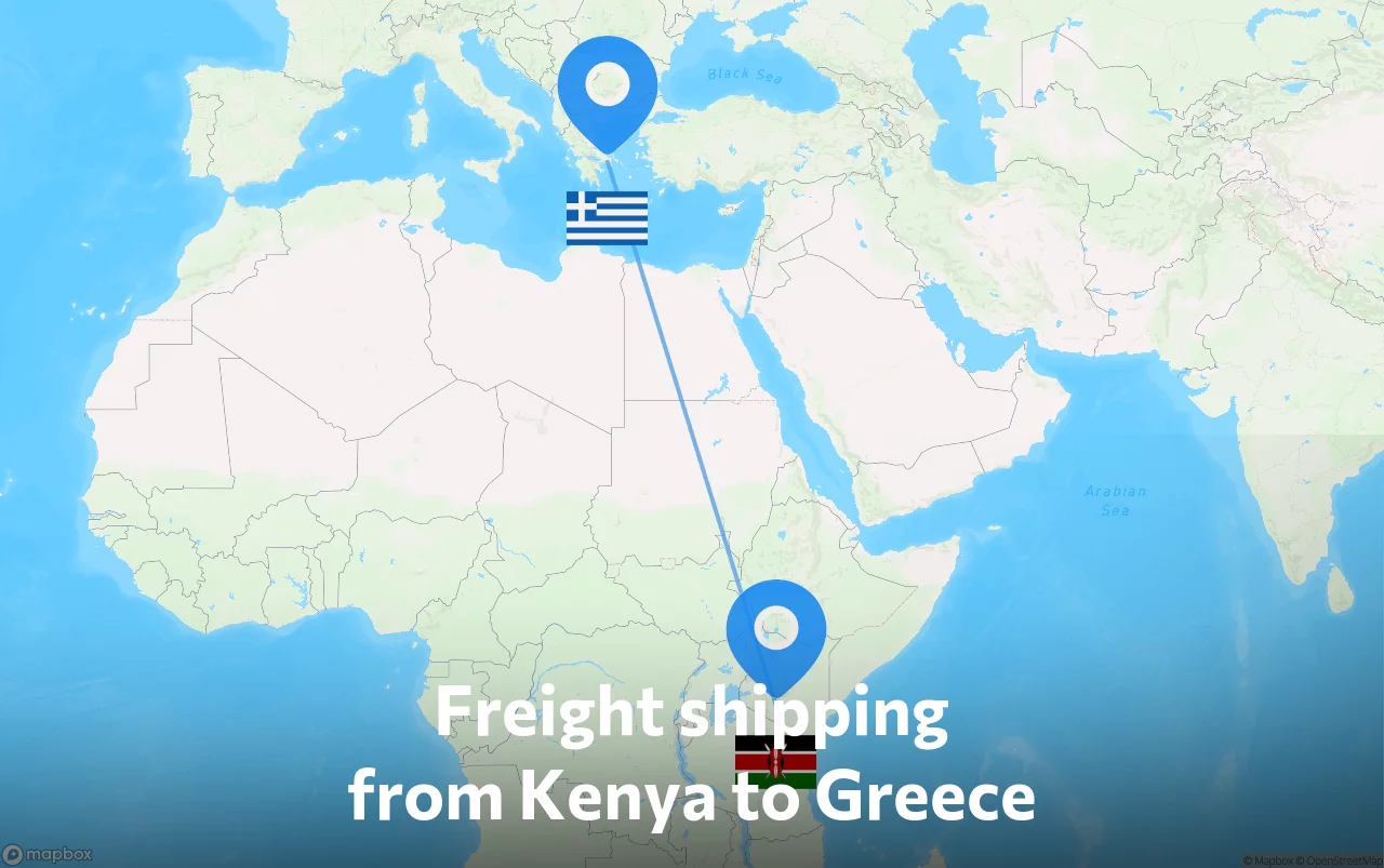 Shipping route from Kenya to Greece