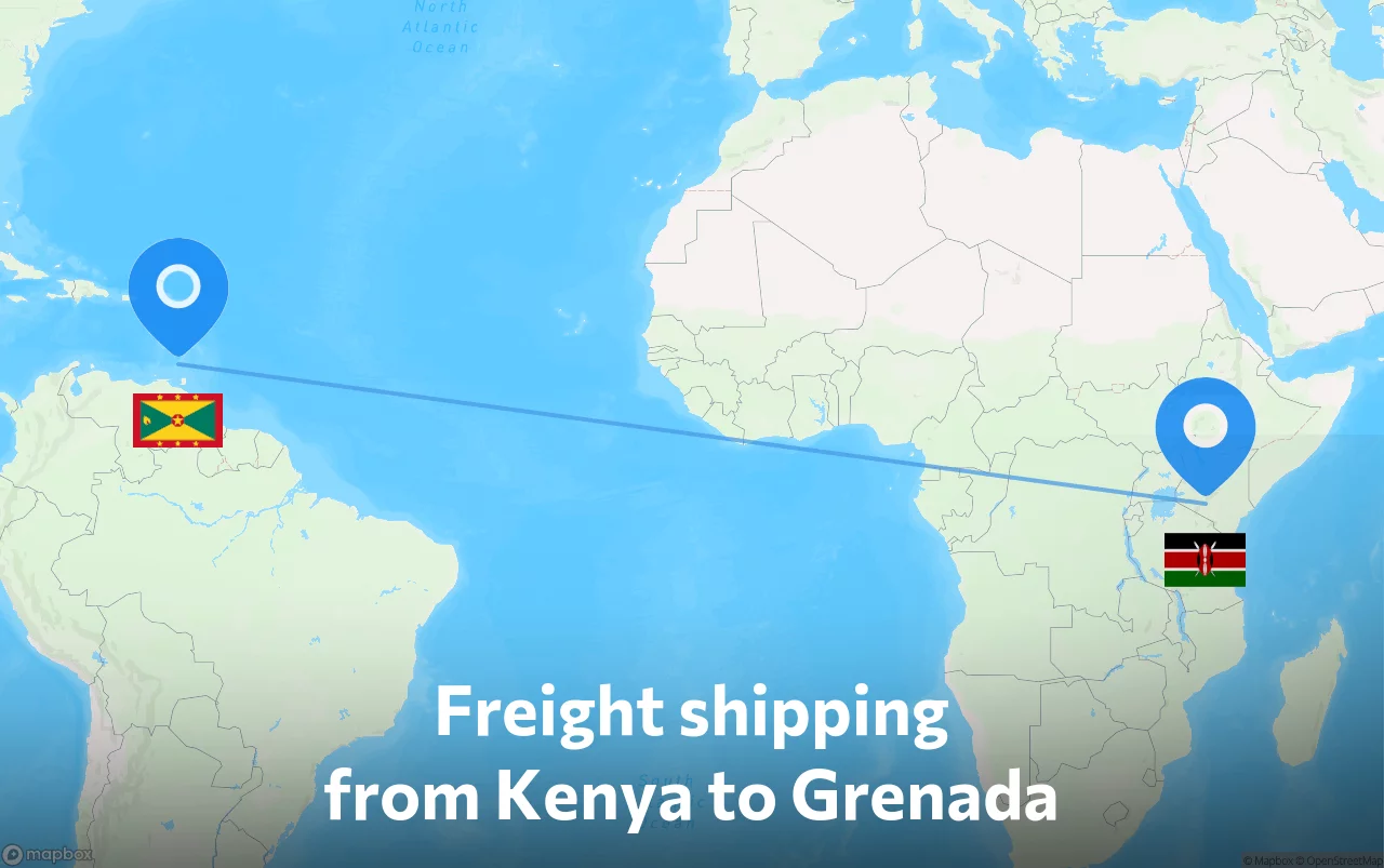 Shipping route from Kenya to Grenada