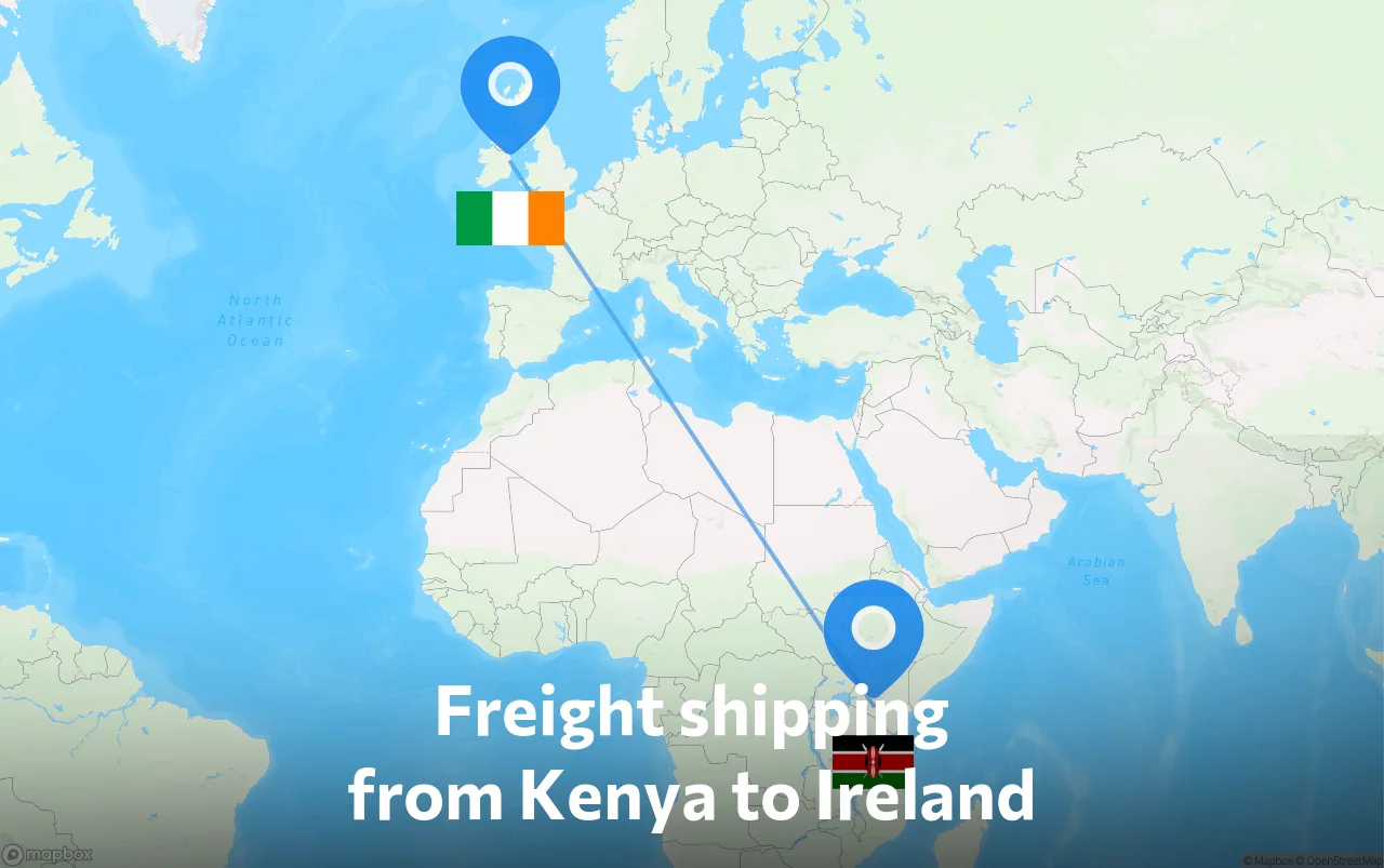 Shipping route from Kenya to Ireland