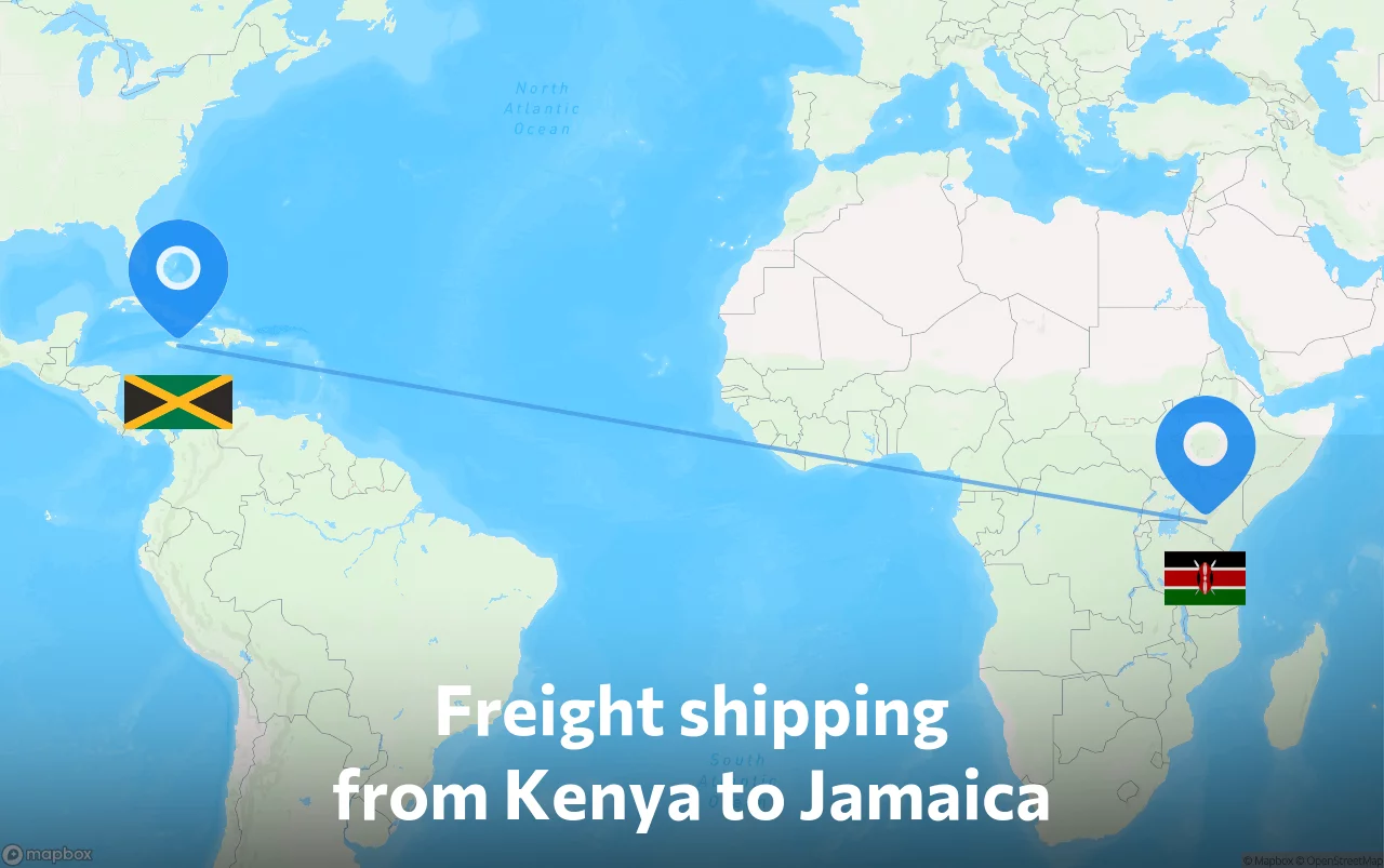 Shipping route from Kenya to Jamaica