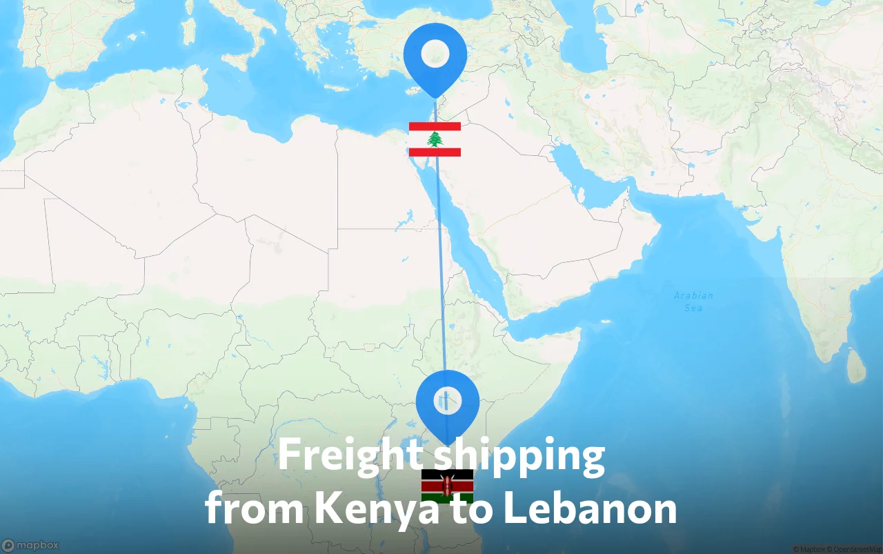 Shipping route from Kenya to Lebanon