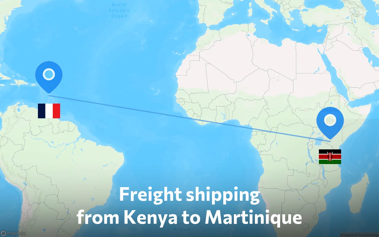 Shipping route from Kenya to Martinique