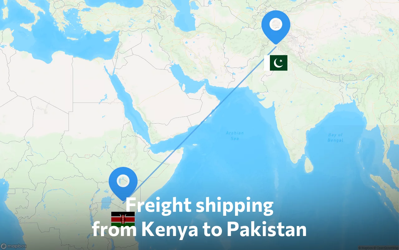 Shipping route from Kenya to Pakistan