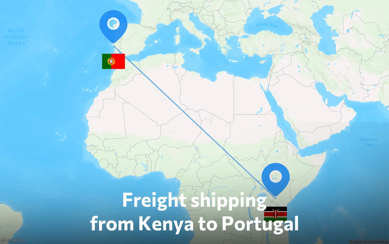 Shipping route from Kenya to Portugal