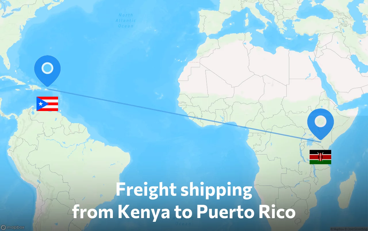 Shipping route from Kenya to Puerto Rico
