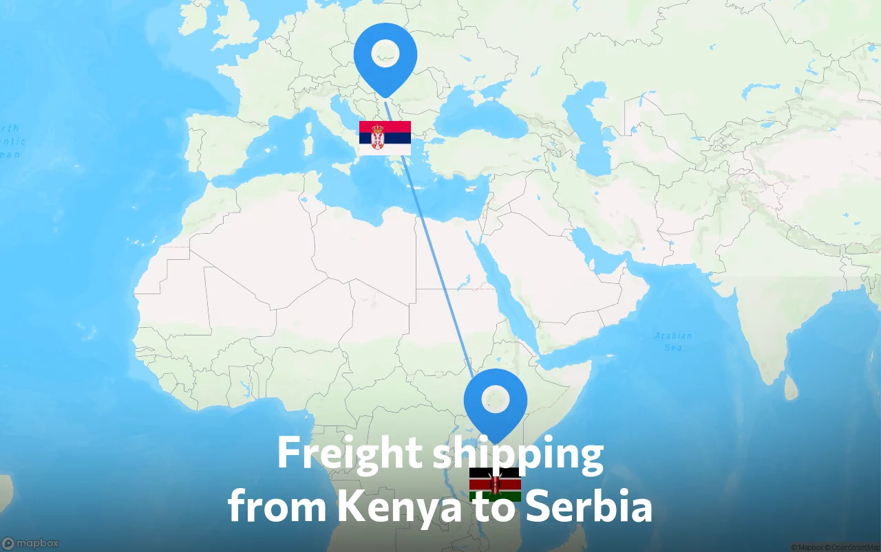 Shipping route from Kenya to Serbia