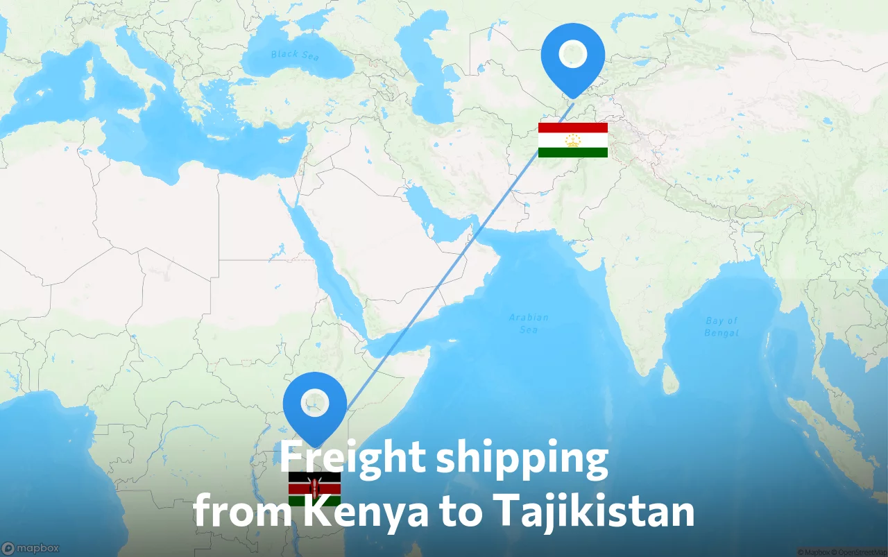 Shipping route from Kenya to Tajikistan