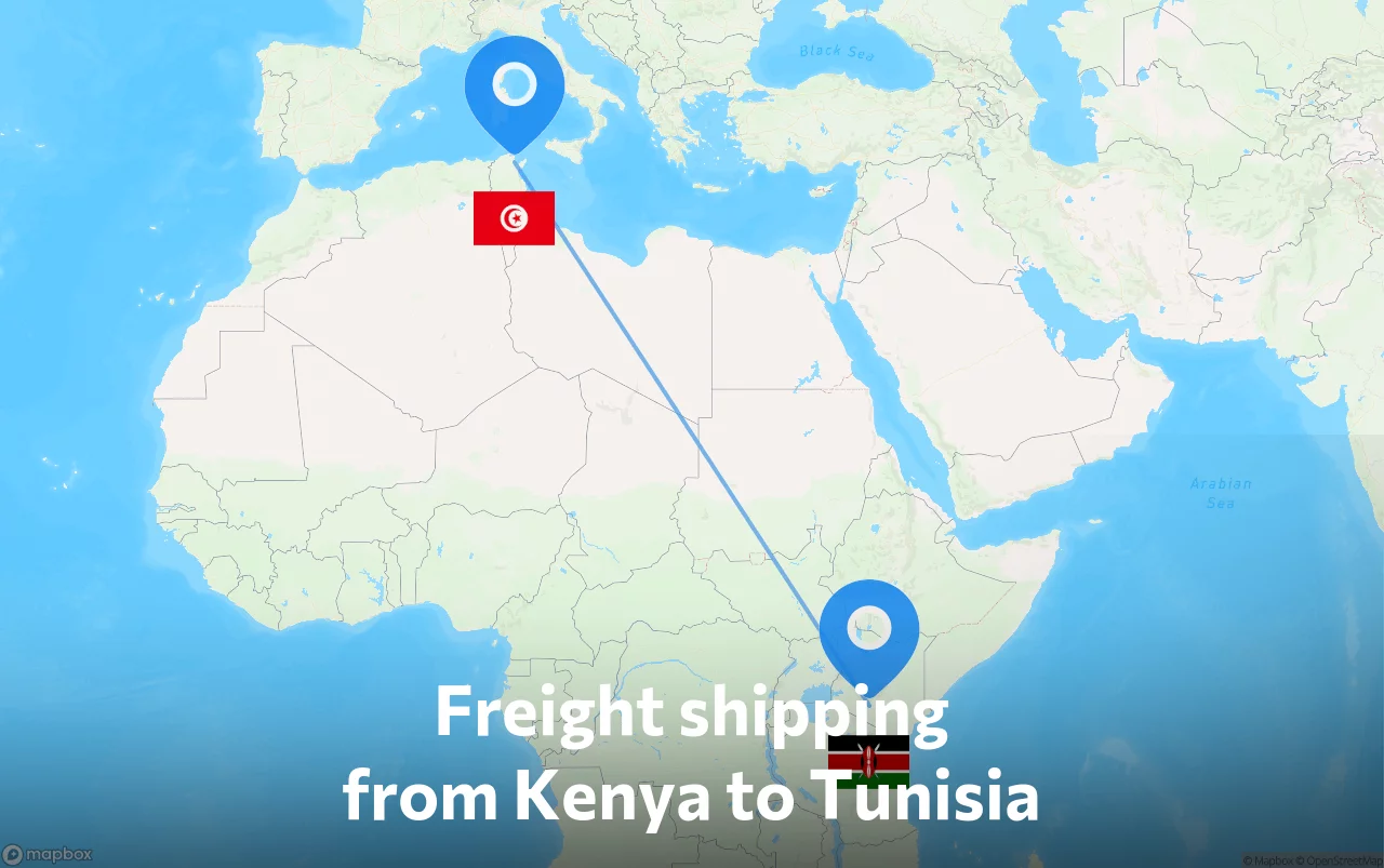 Shipping route from Kenya to Tunisia