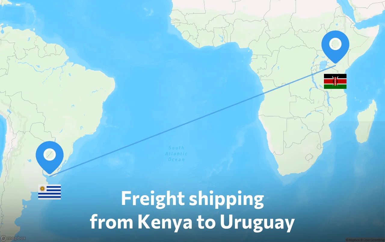 Shipping route from Kenya to Uruguay