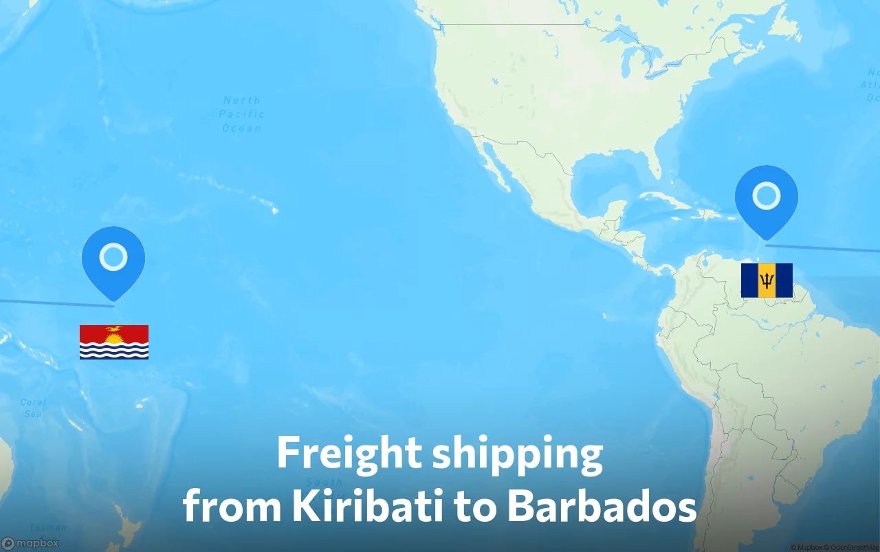Shipping route from Kiribati to Barbados