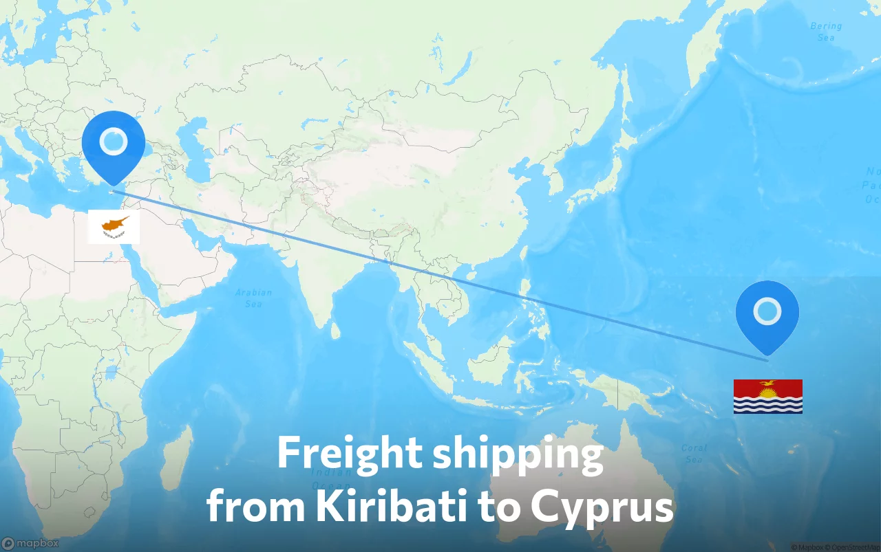 Shipping route from Kiribati to Cyprus