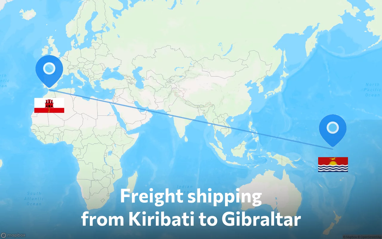 Shipping route from Kiribati to Gibraltar