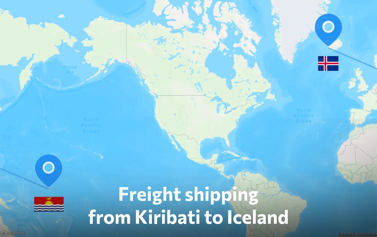 Shipping route from Kiribati to Iceland