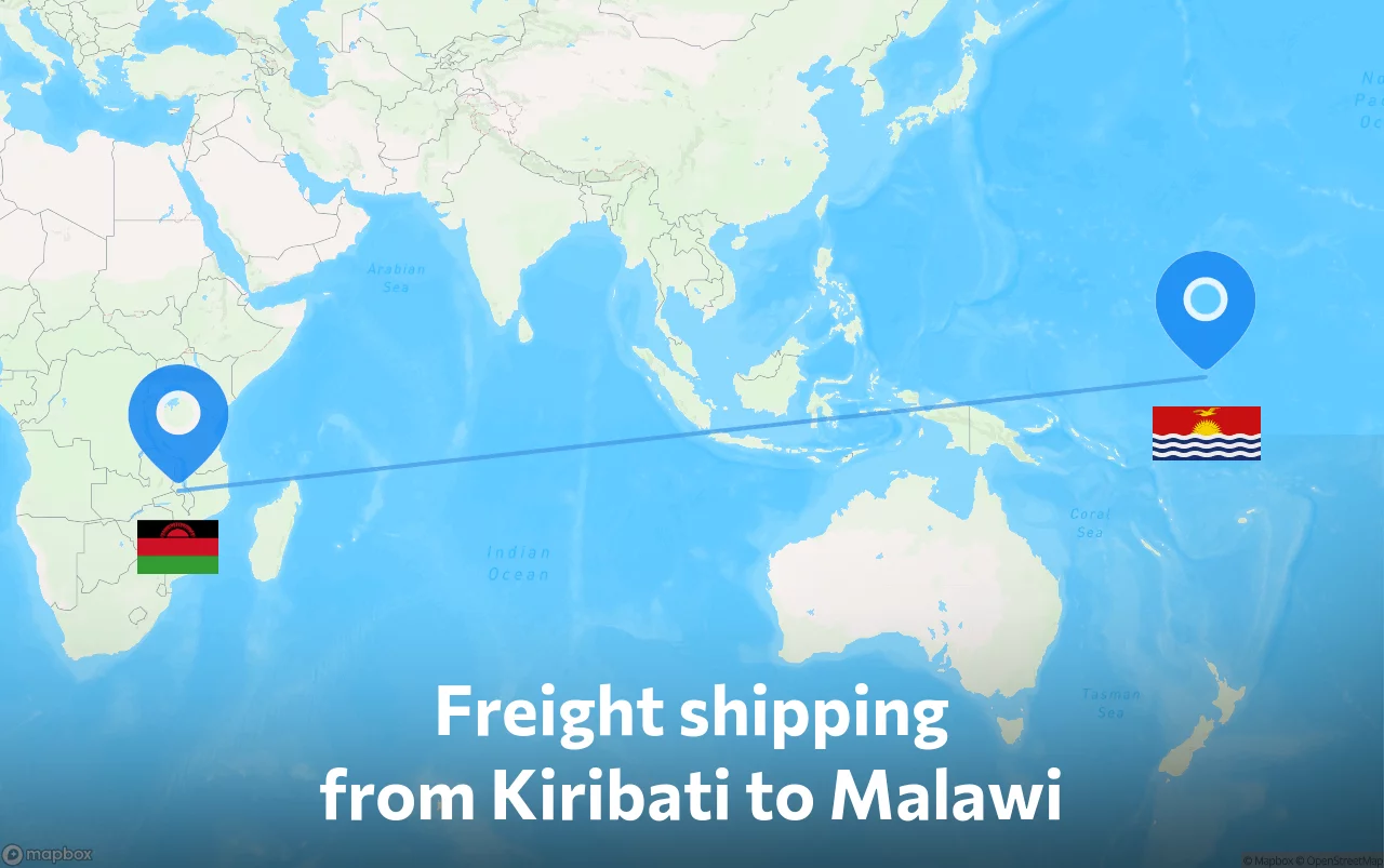 Shipping route from Kiribati to Malawi