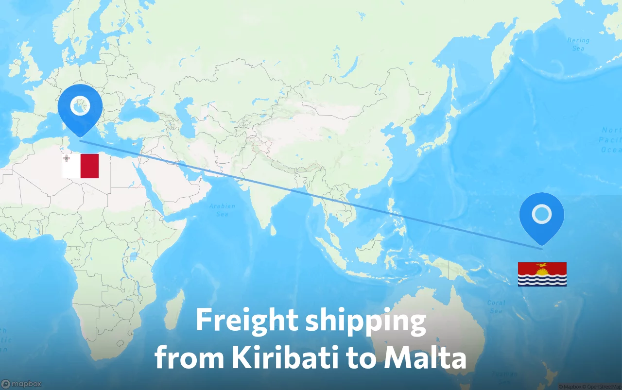 Shipping route from Kiribati to Malta