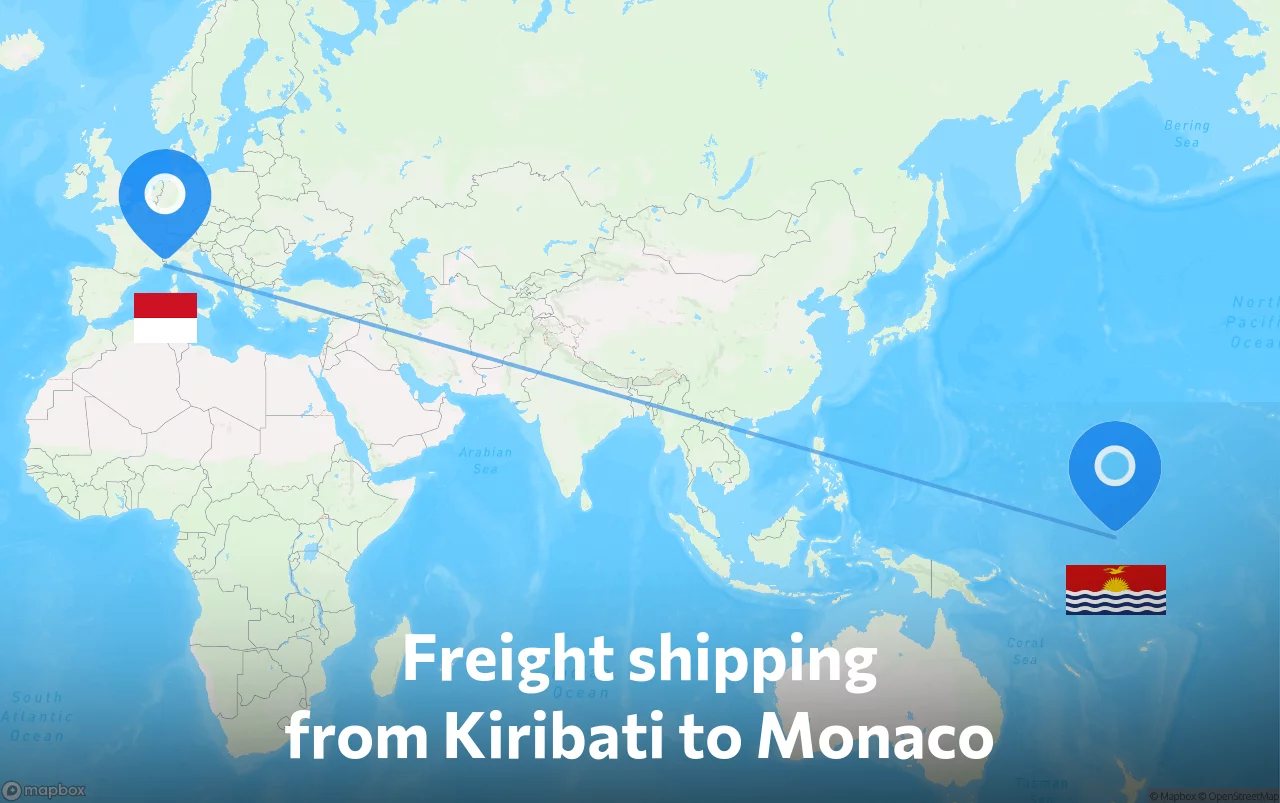 Shipping route from Kiribati to Monaco
