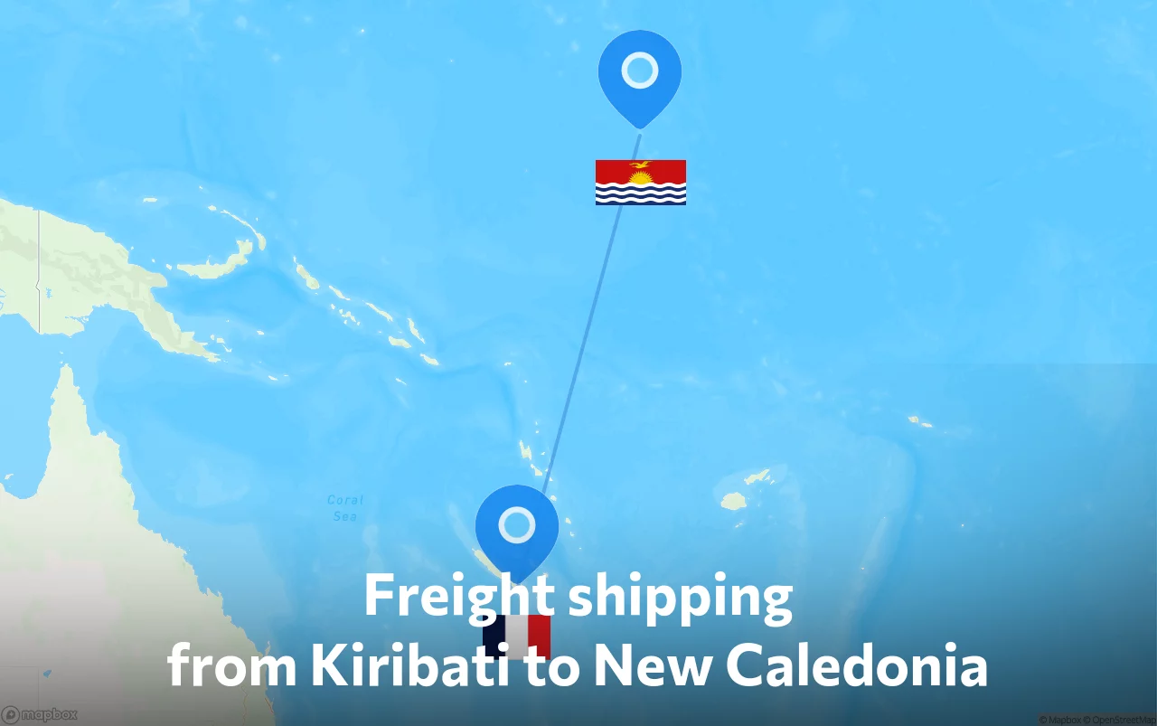 Shipping route from Kiribati to New Caledonia