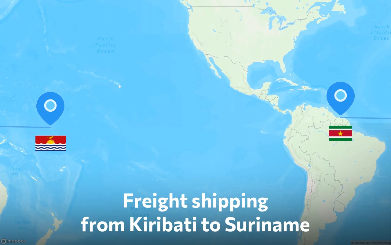 Shipping route from Kiribati to Suriname