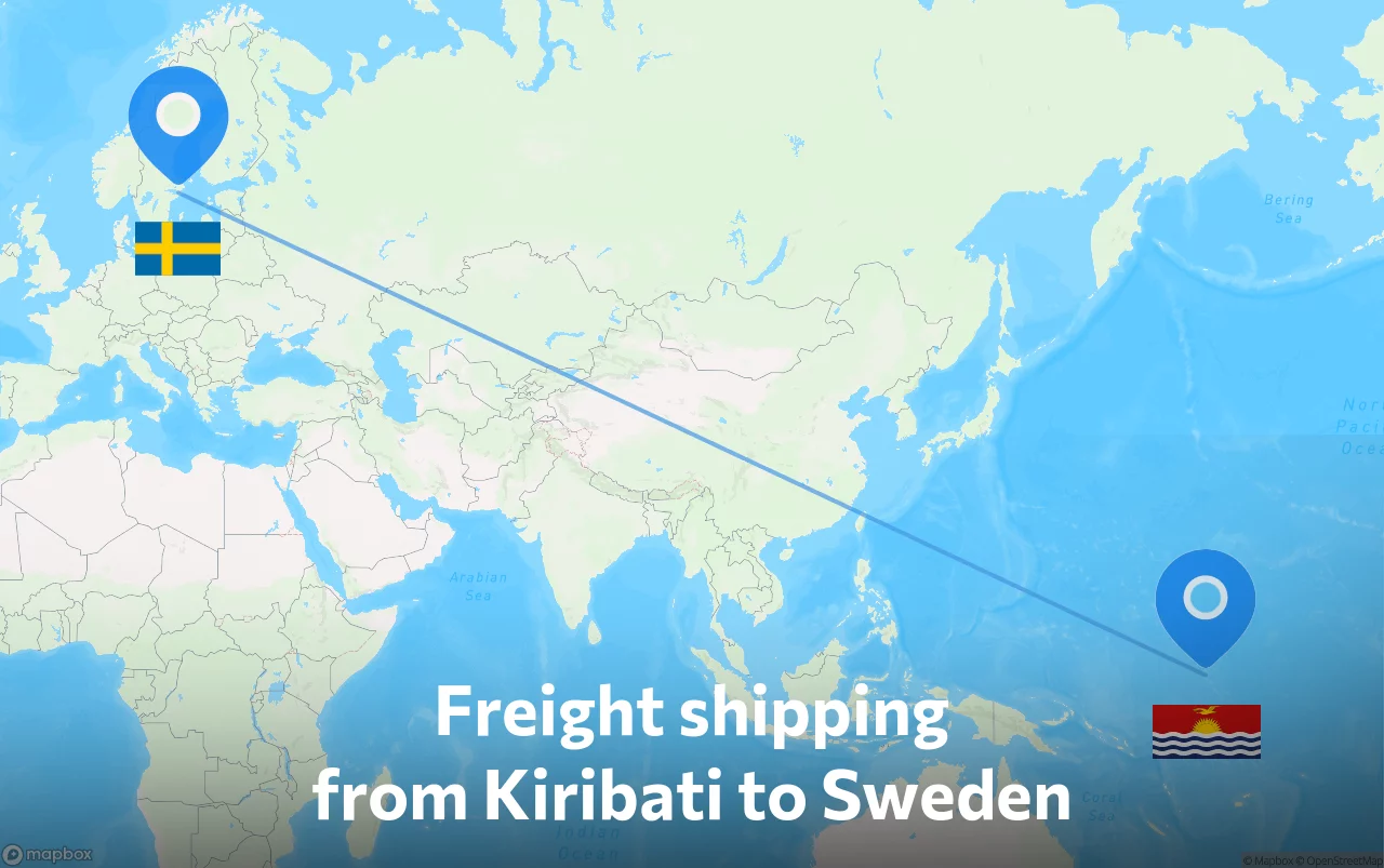 Shipping route from Kiribati to Sweden
