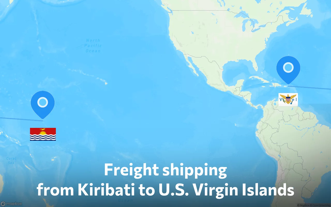 Shipping route from Kiribati to U.S. Virgin Islands