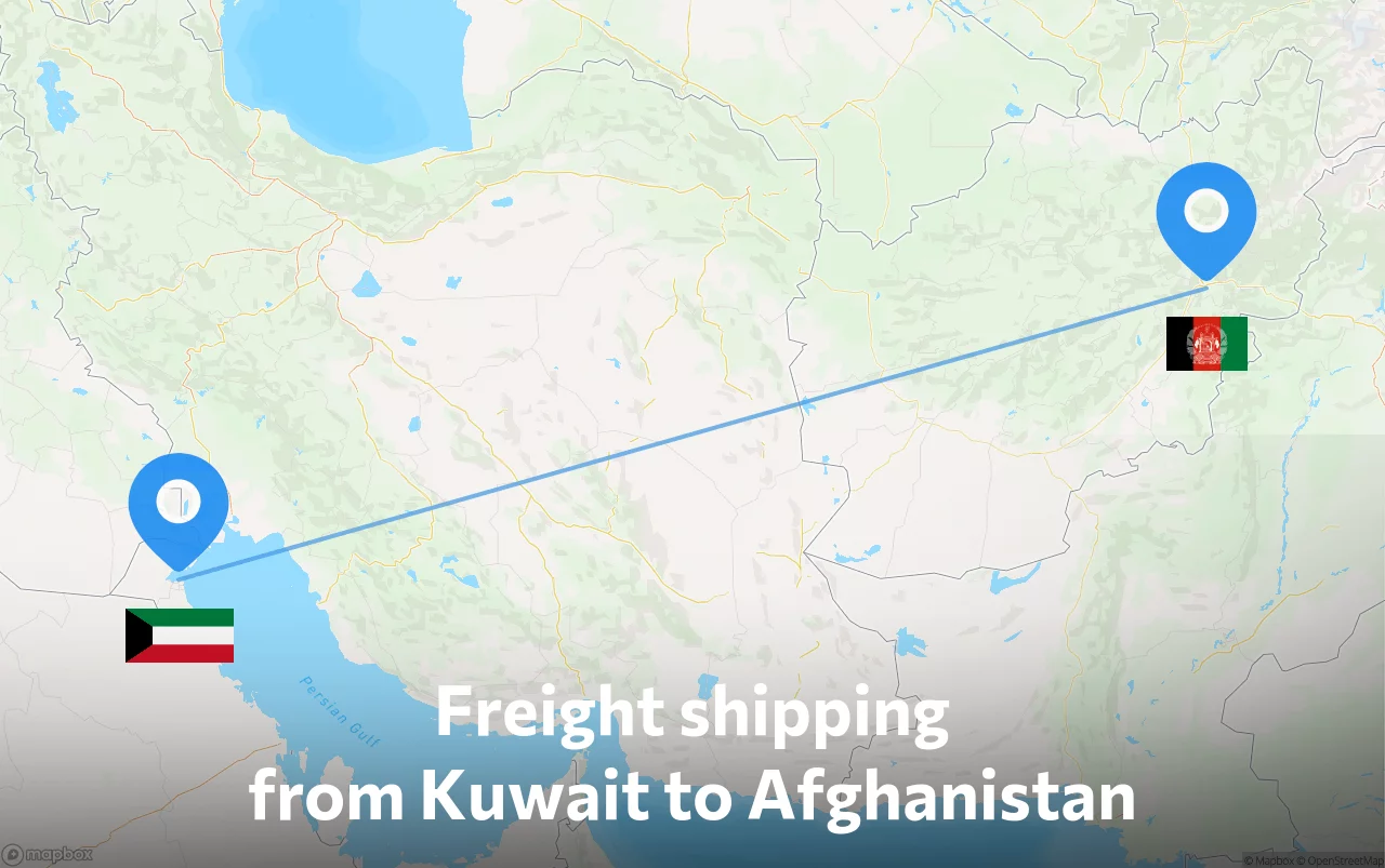 Shipping route from Kuwait to Afghanistan