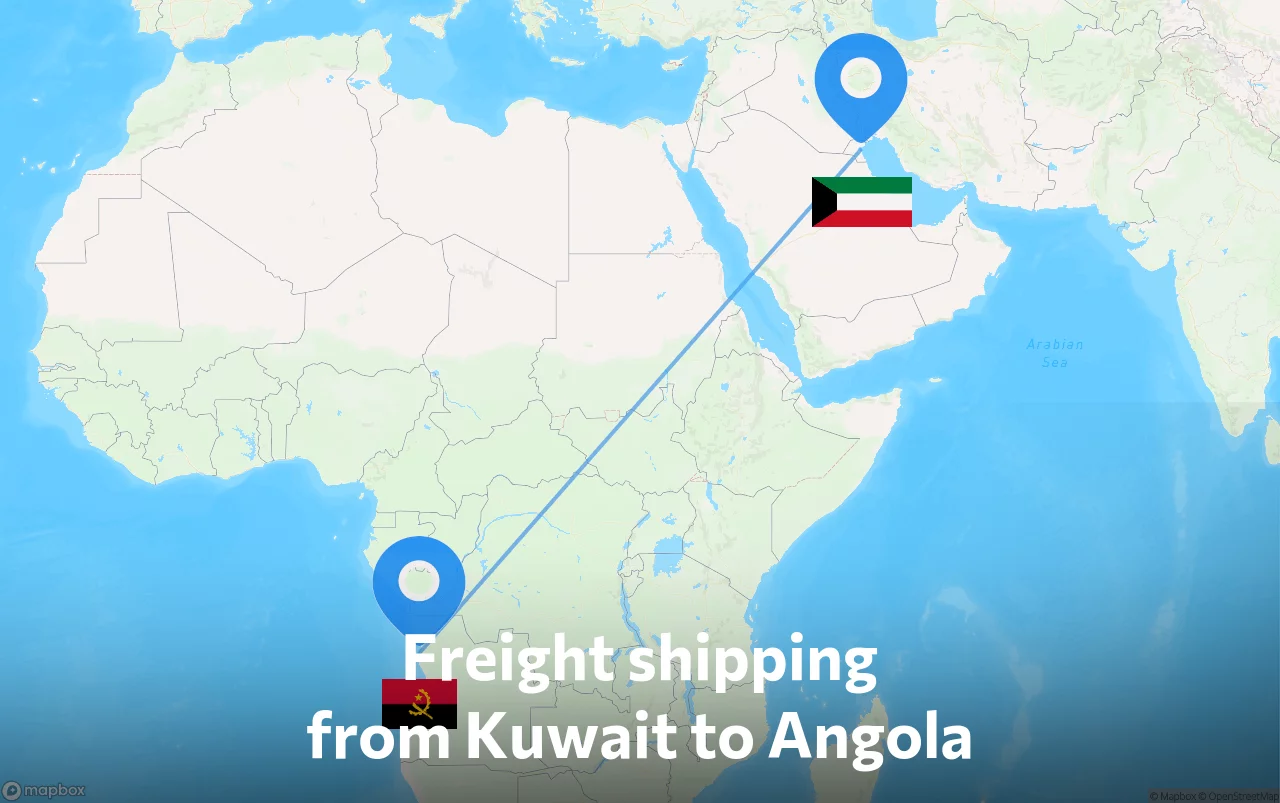 Shipping route from Kuwait to Angola