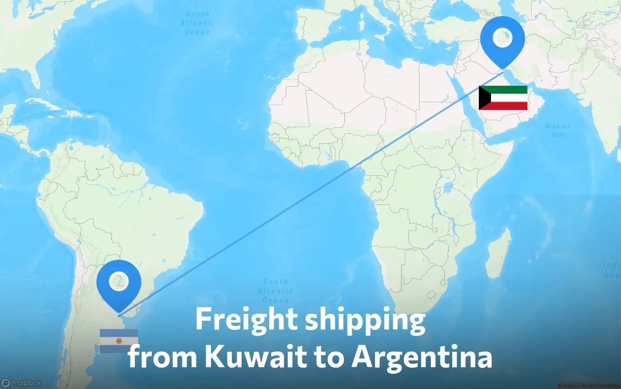 Shipping route from Kuwait to Argentina