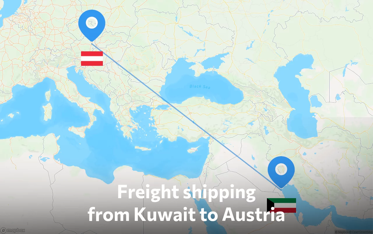 Shipping route from Kuwait to Austria