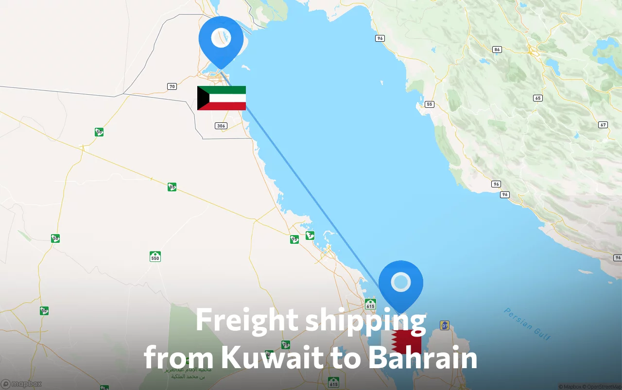Shipping route from Kuwait to Bahrain