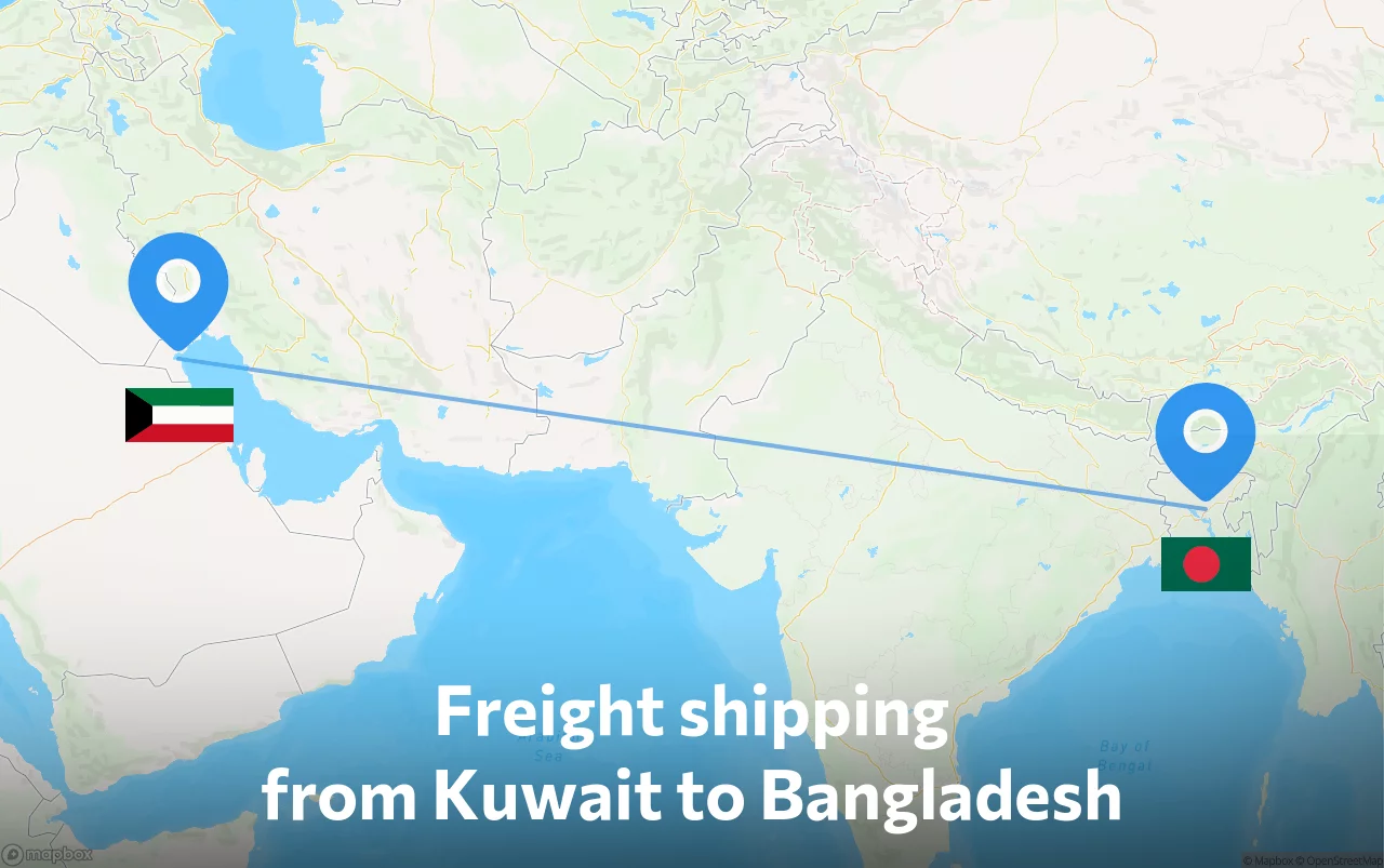 Shipping route from Kuwait to Bangladesh