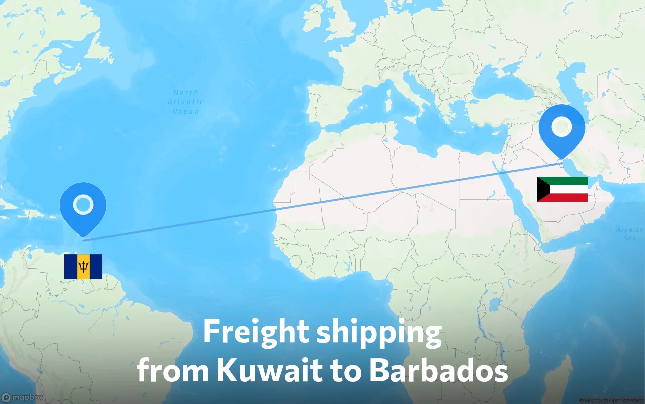 Shipping route from Kuwait to Barbados