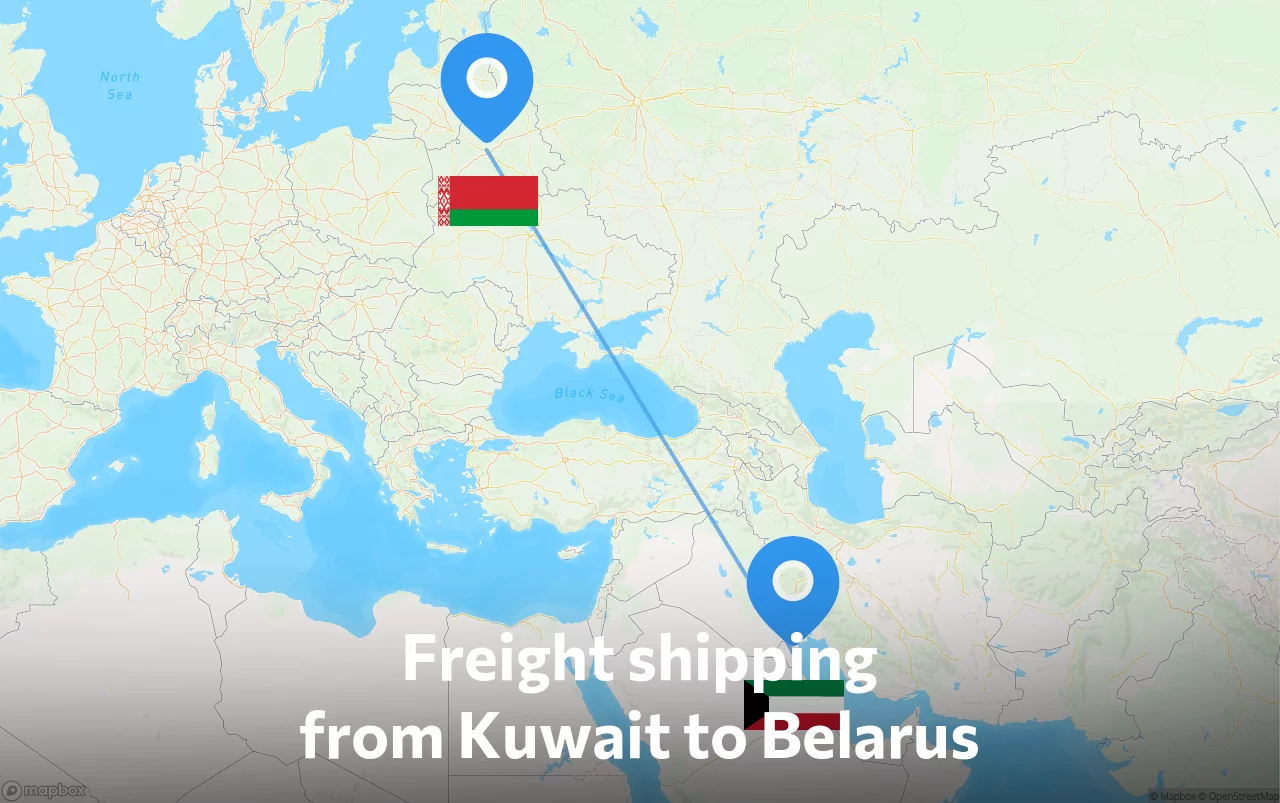 Shipping route from Kuwait to Belarus
