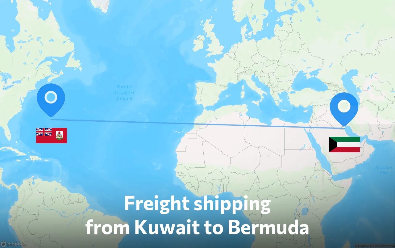 Shipping route from Kuwait to Bermuda