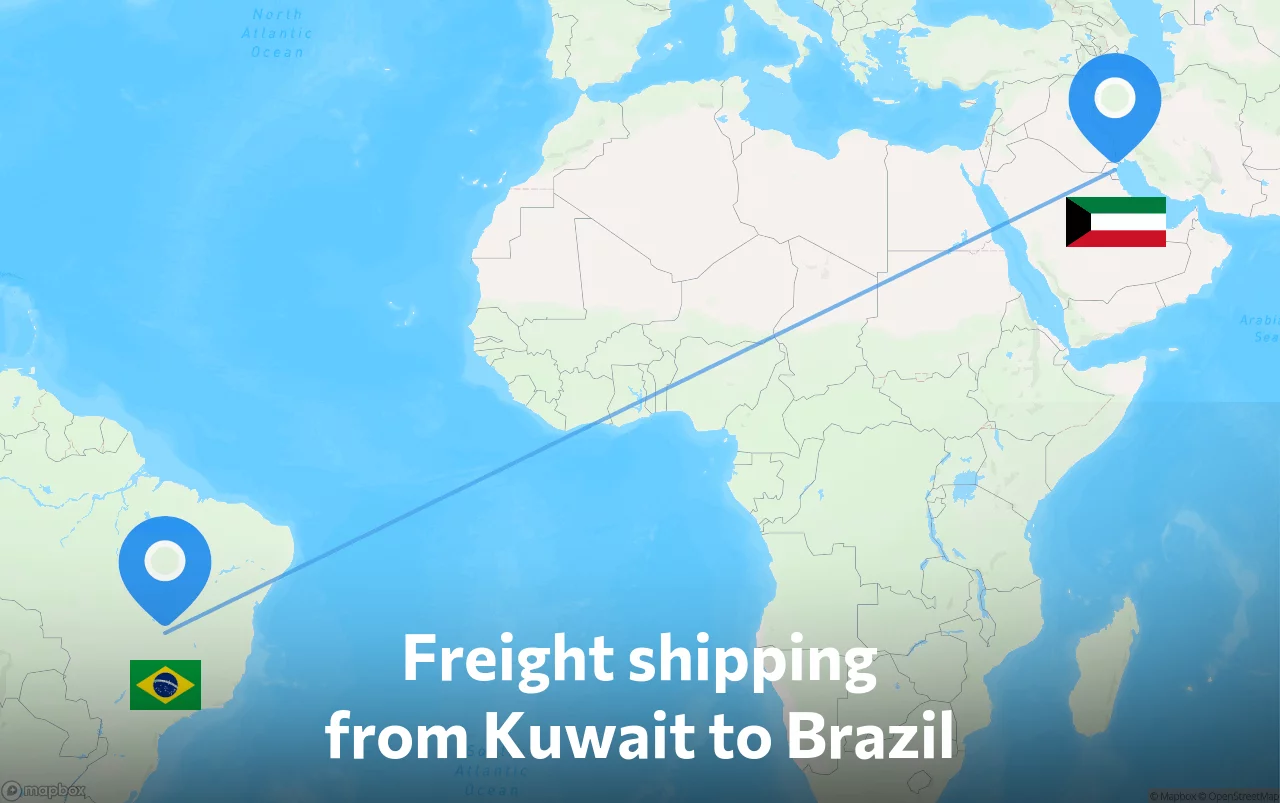 Shipping route from Kuwait to Brazil