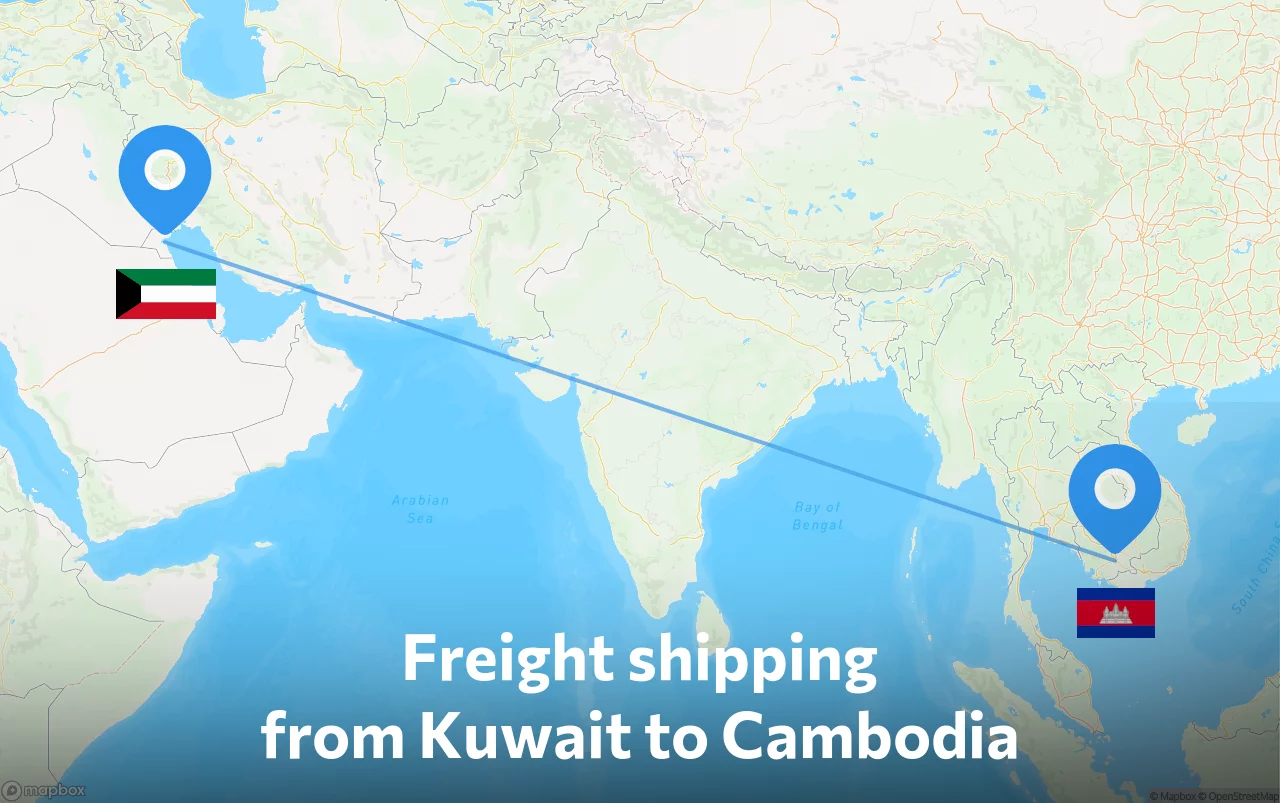 Shipping route from Kuwait to Cambodia