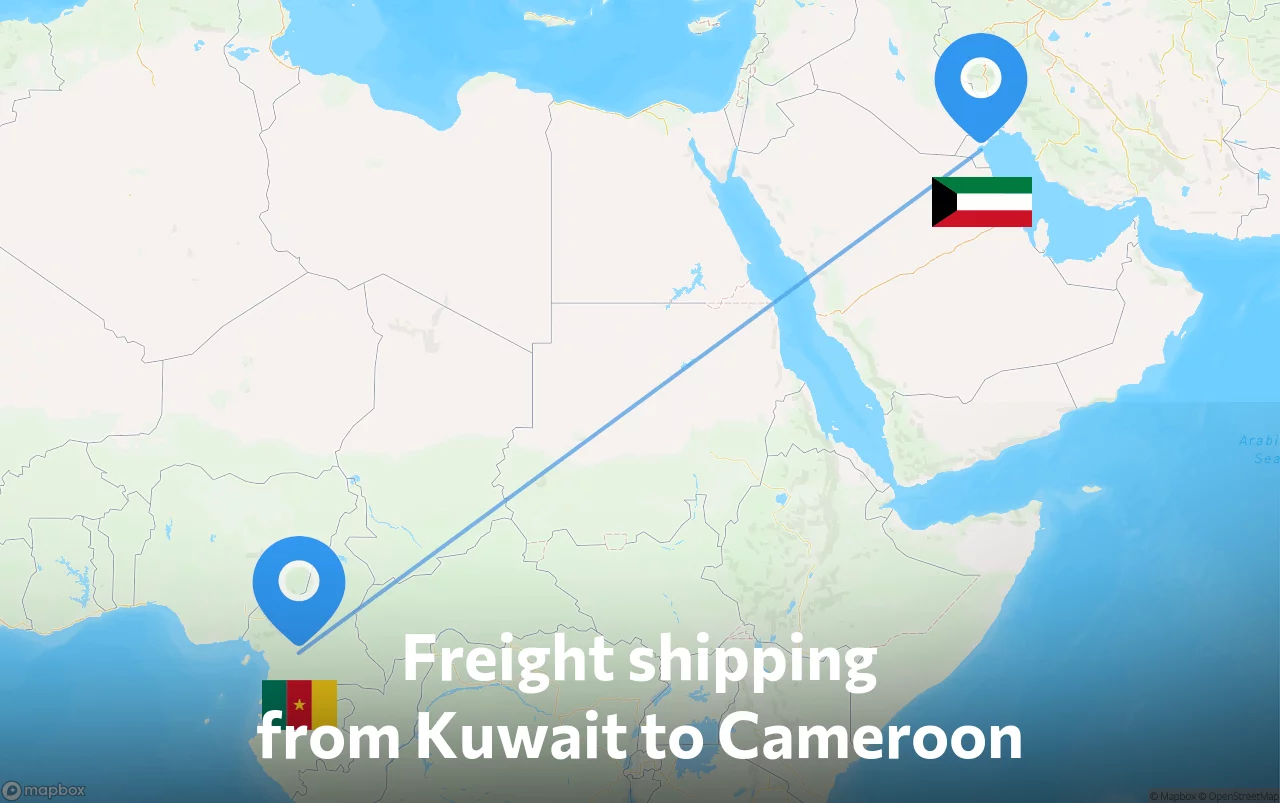 Shipping route from Kuwait to Cameroon