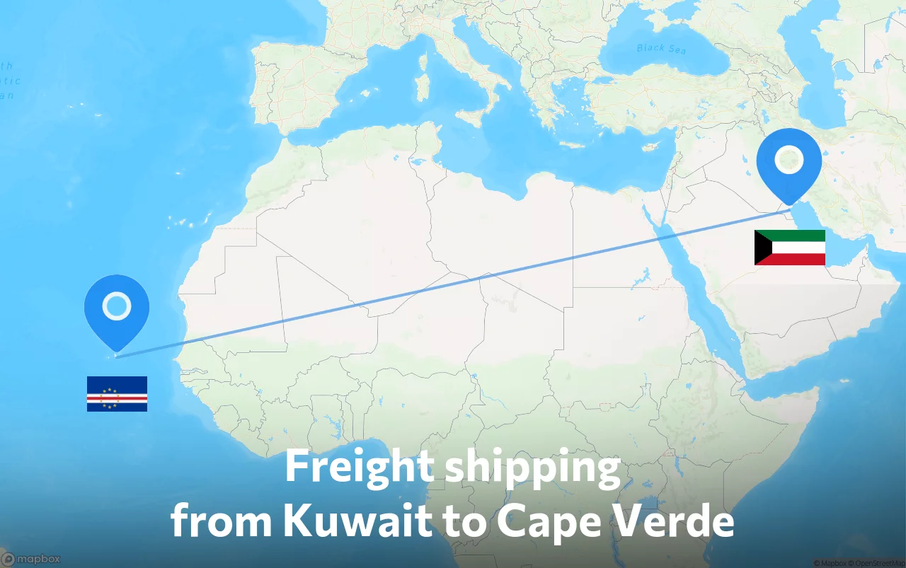 Shipping route from Kuwait to Cape Verde