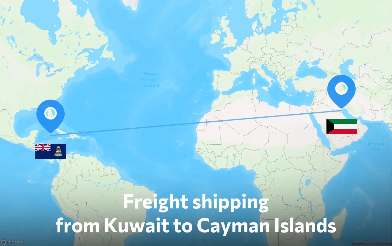 Shipping route from Kuwait to Cayman Islands