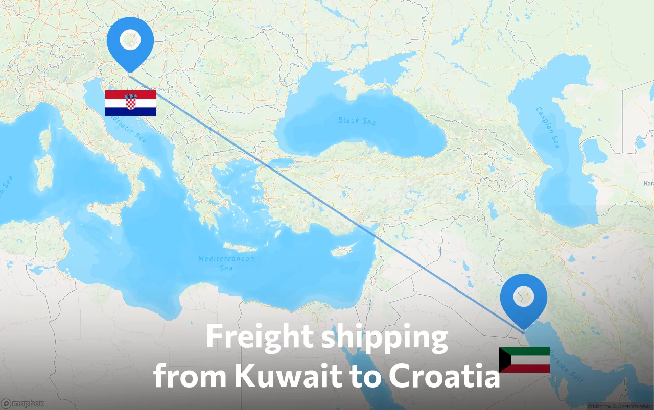Shipping route from Kuwait to Croatia