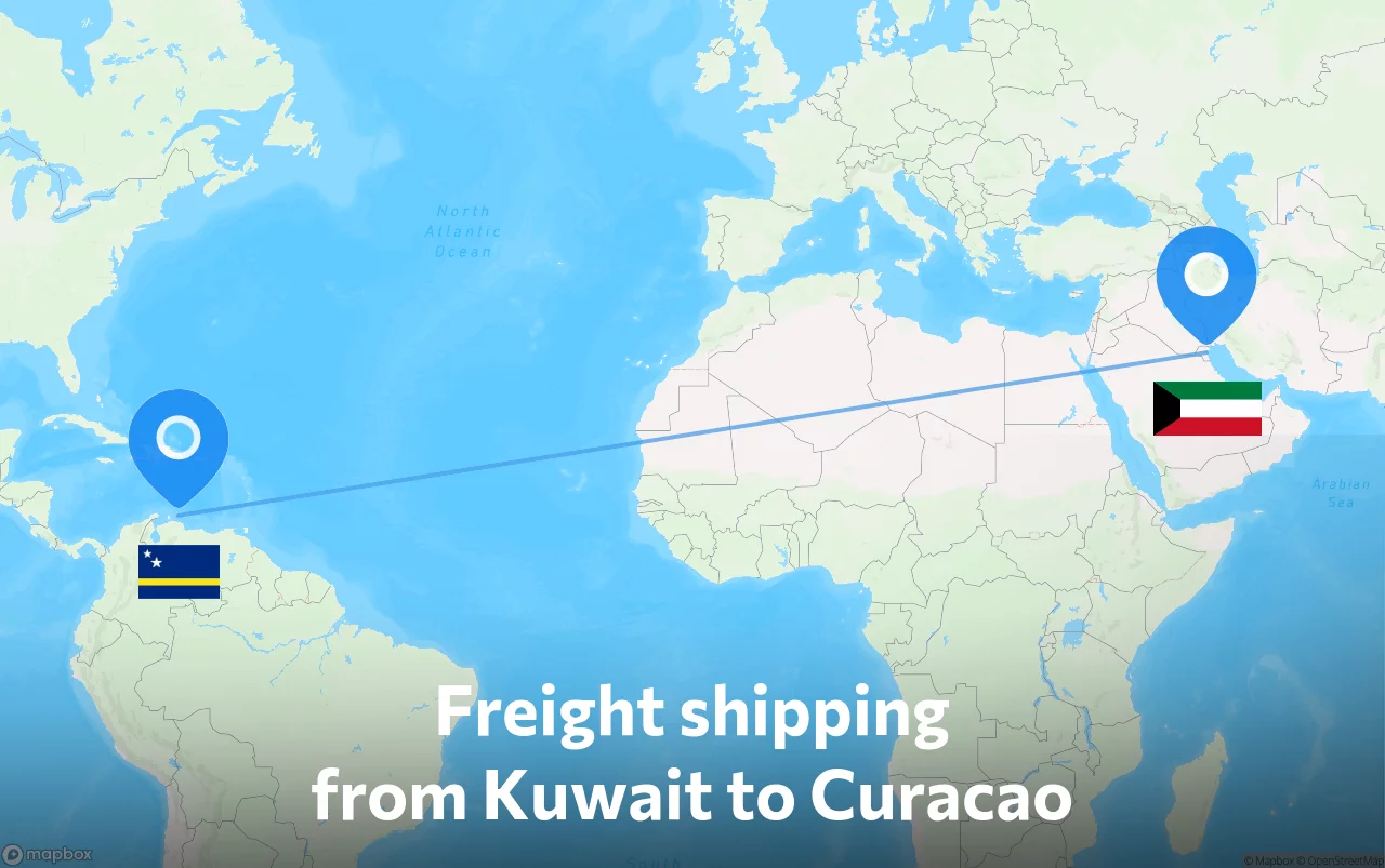 Shipping route from Kuwait to Curacao