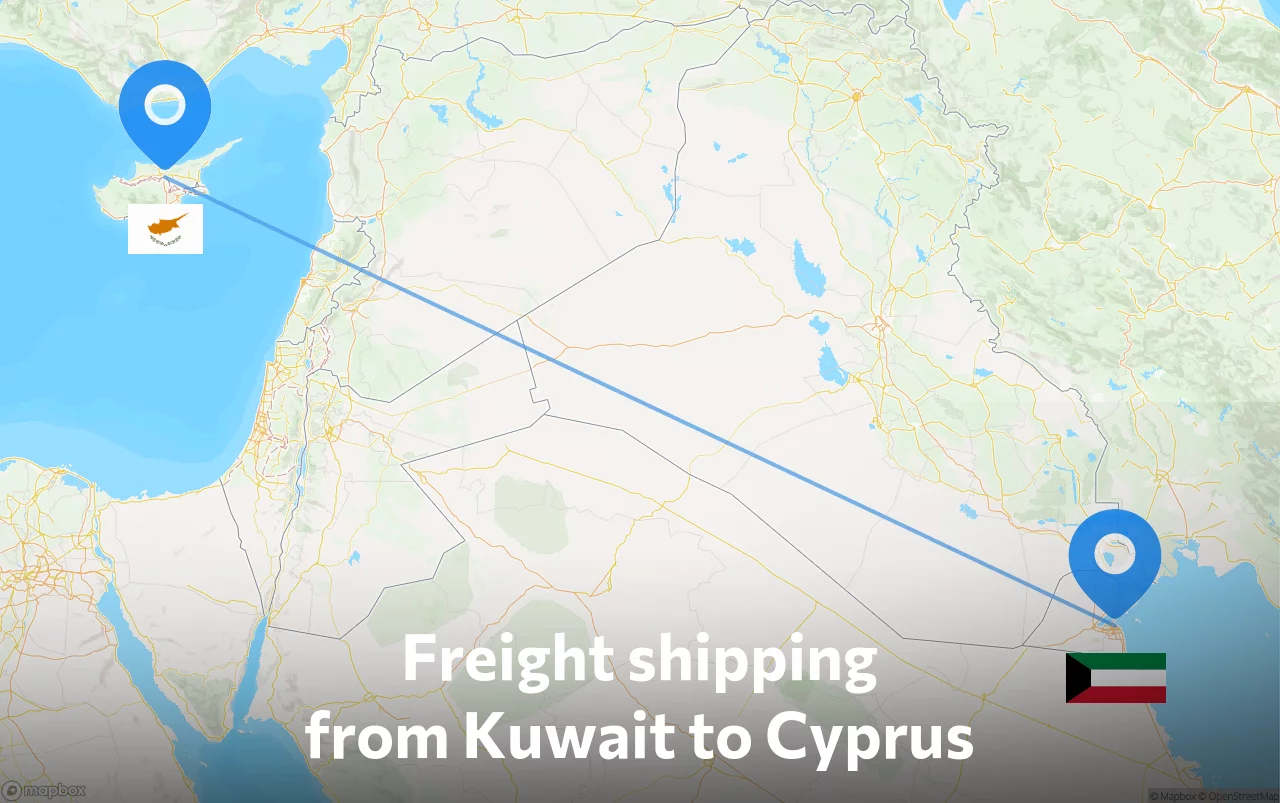 Shipping route from Kuwait to Cyprus