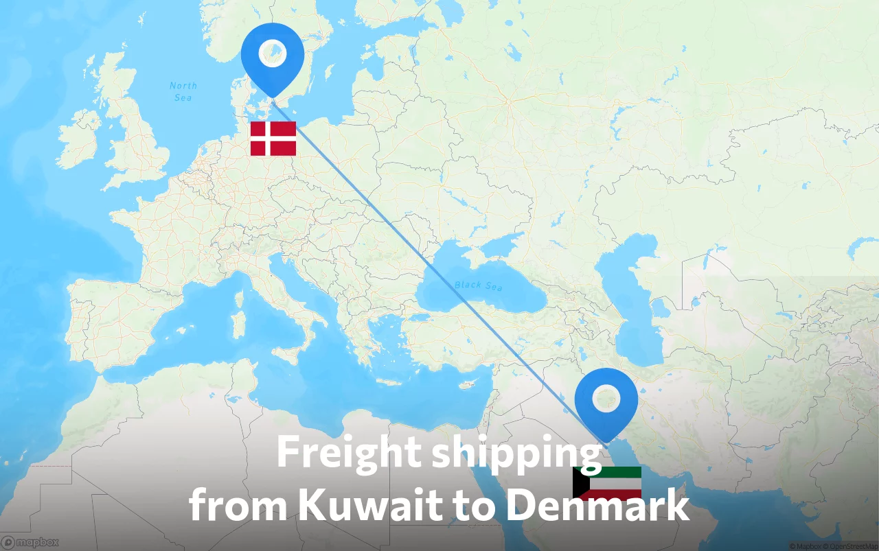 Shipping route from Kuwait to Denmark