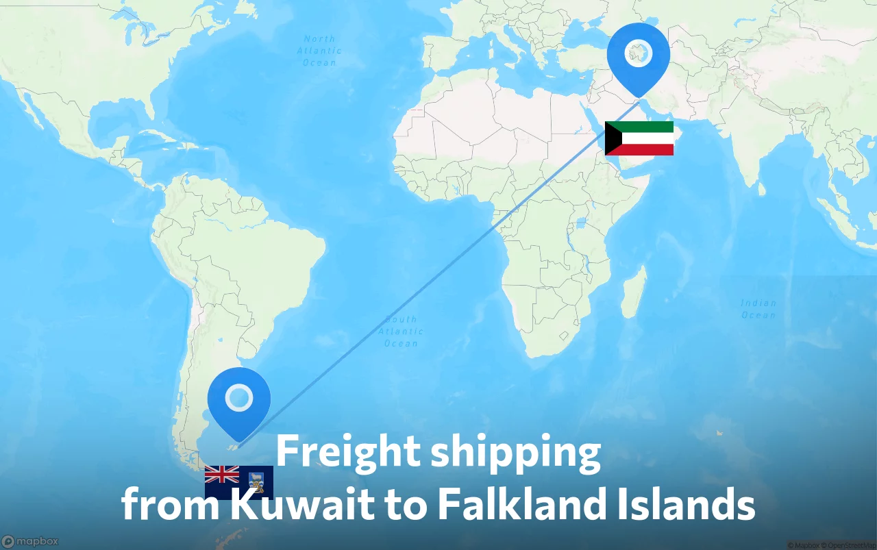 Shipping route from Kuwait to Falkland Islands