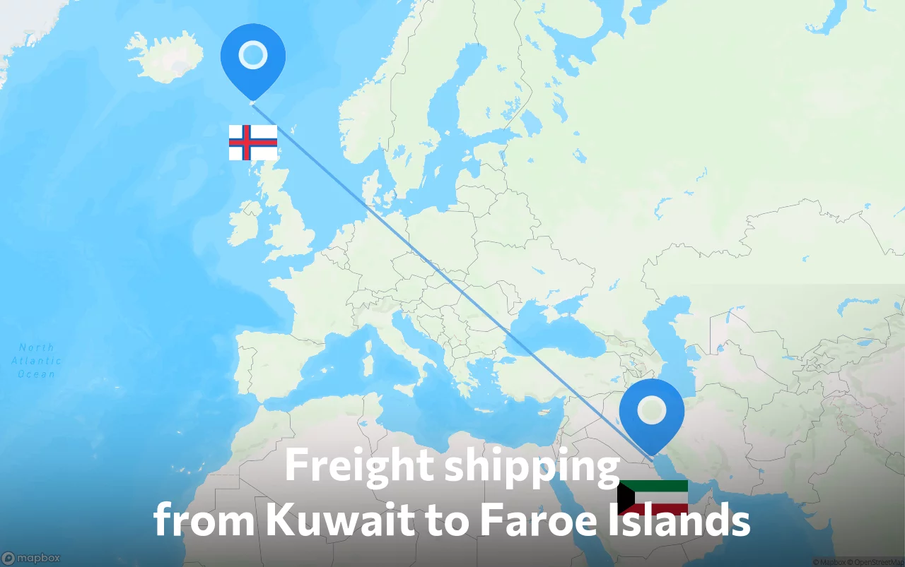 Shipping route from Kuwait to Faroe Islands