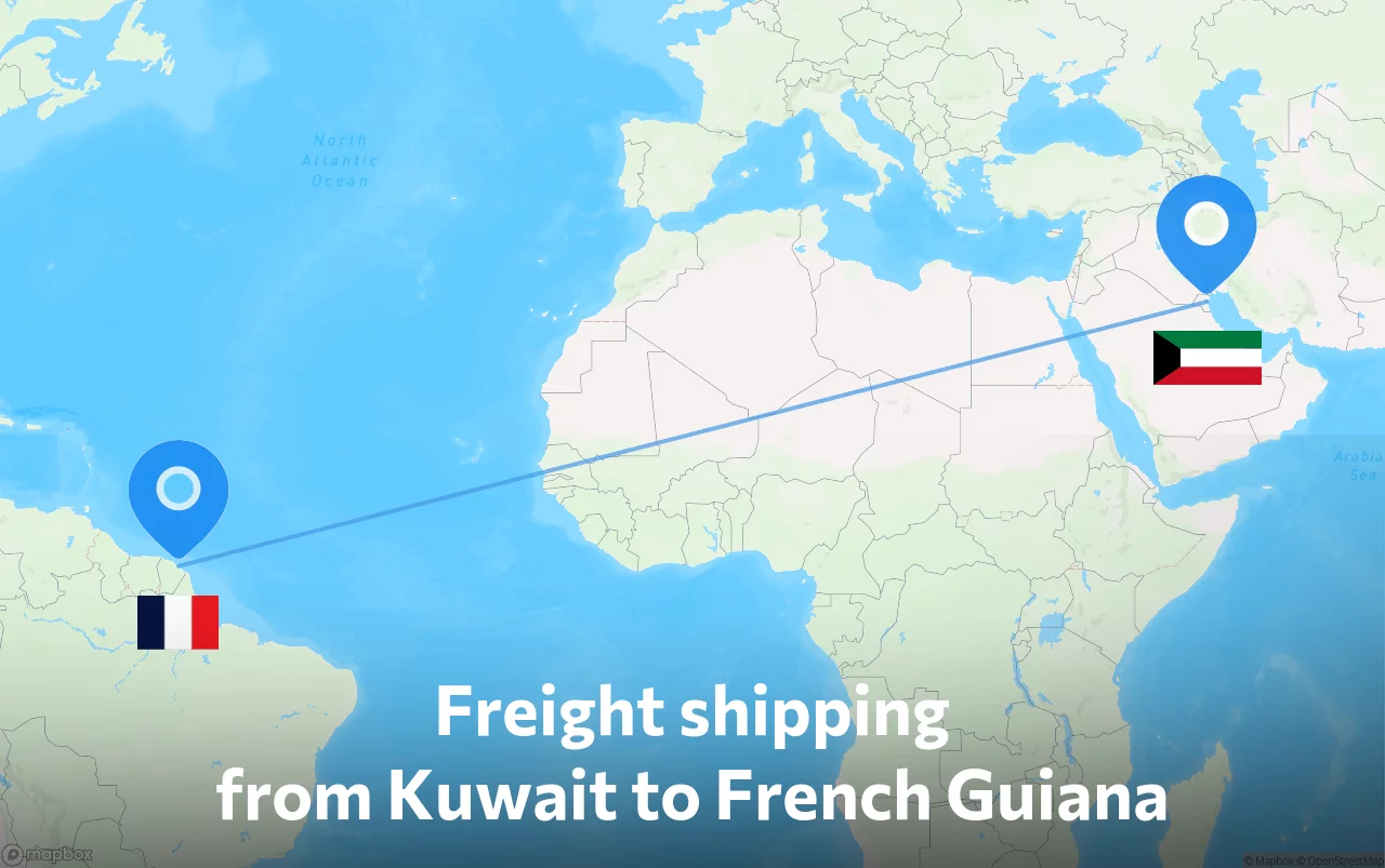 Shipping route from Kuwait to French Guiana