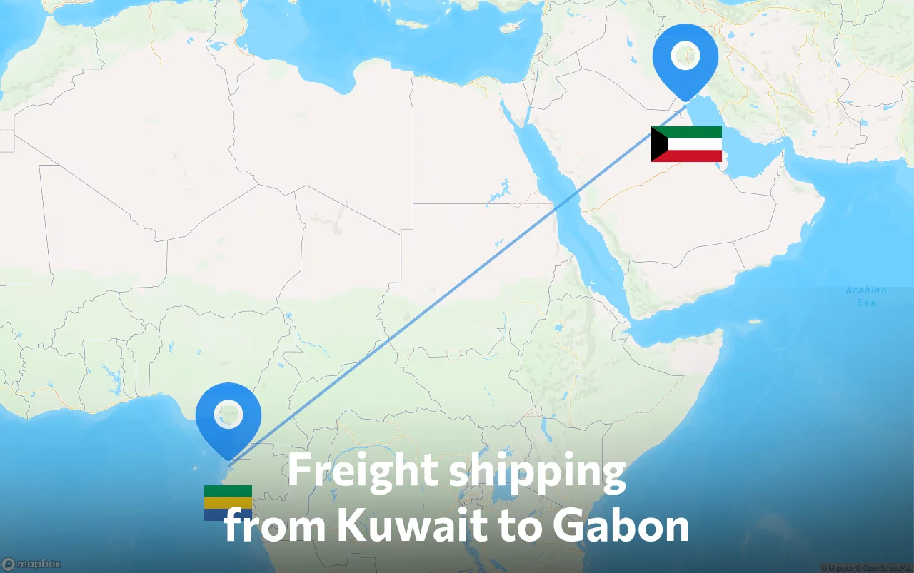 Shipping route from Kuwait to Gabon
