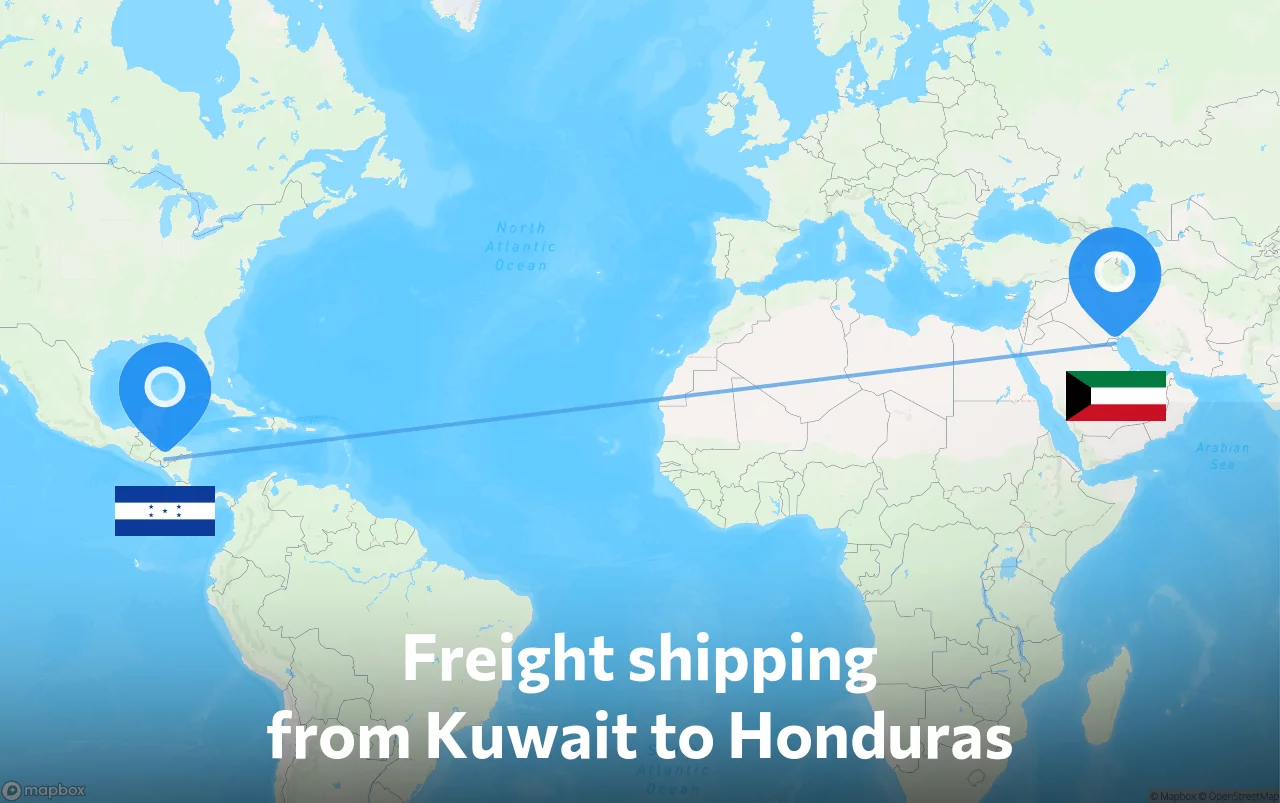 Shipping route from Kuwait to Honduras