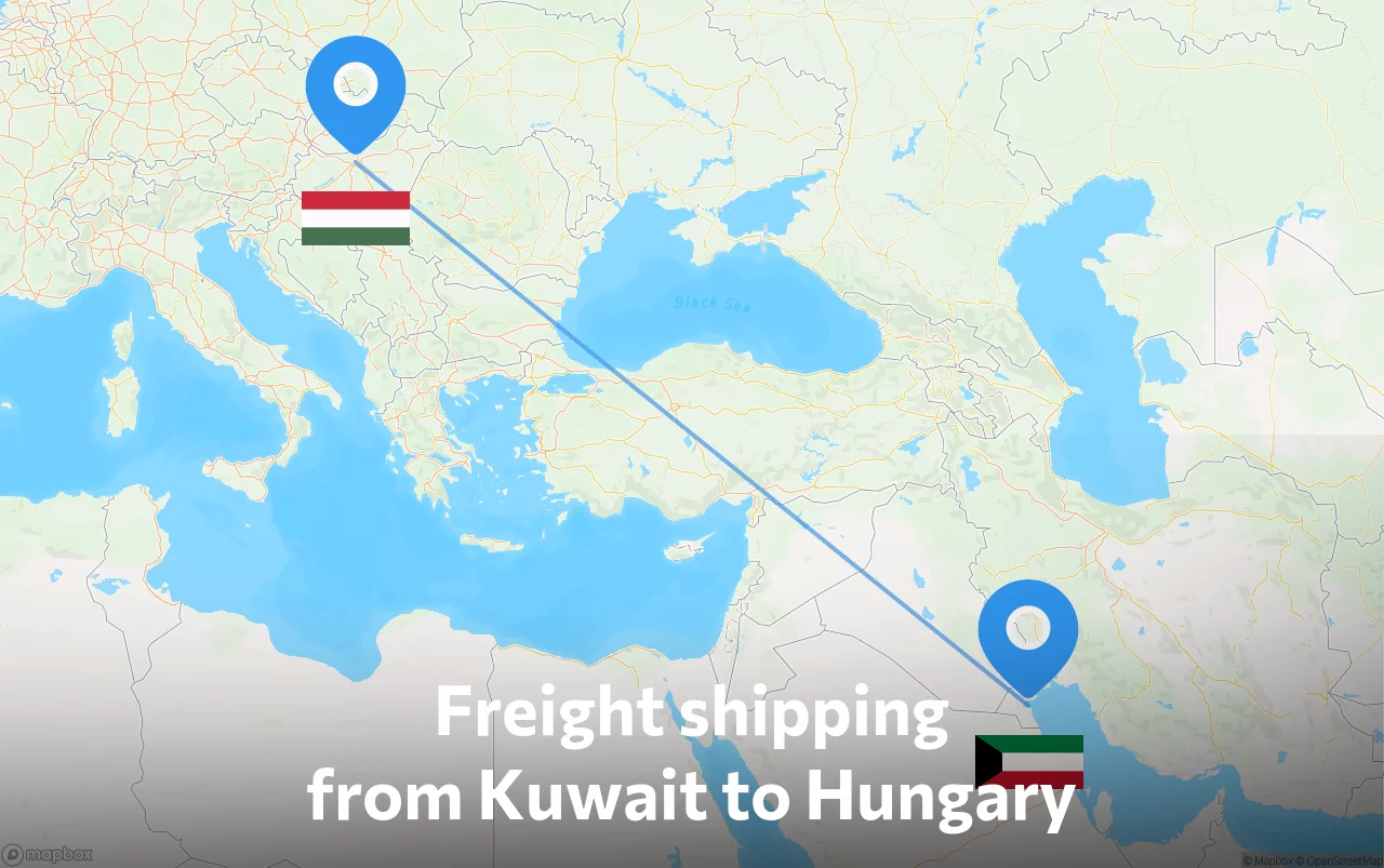 Shipping route from Kuwait to Hungary