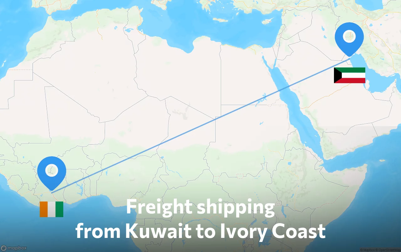 Shipping route from Kuwait to Ivory Coast